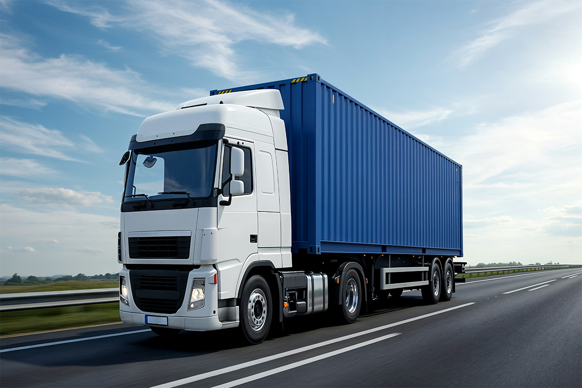 Cargo truck transporting freight for Azimar Shipping   land transportation services Worldwide